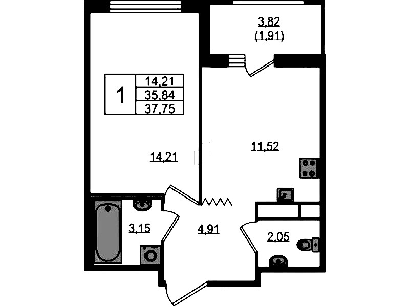 1-комнатная квартира 37.75 м², 12/12 эт., ЖК «UP! Квартал Воронцовский»